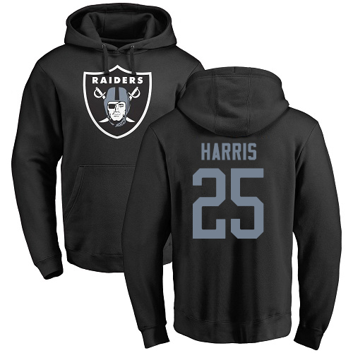 Men Oakland Raiders Black Erik Harris Name and Number Logo NFL Football 25 Pullover Hoodie Sweatshirts
